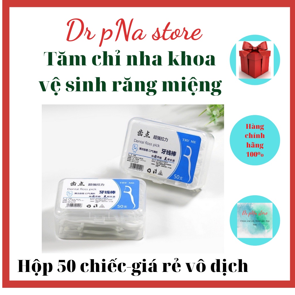 Chỉ nha khoa,chỉ tơ nha khoa, tăm chỉ nha khoa floss picks tiệt trùng vệ sinh răng hộp 50 chiếc tiện lợi