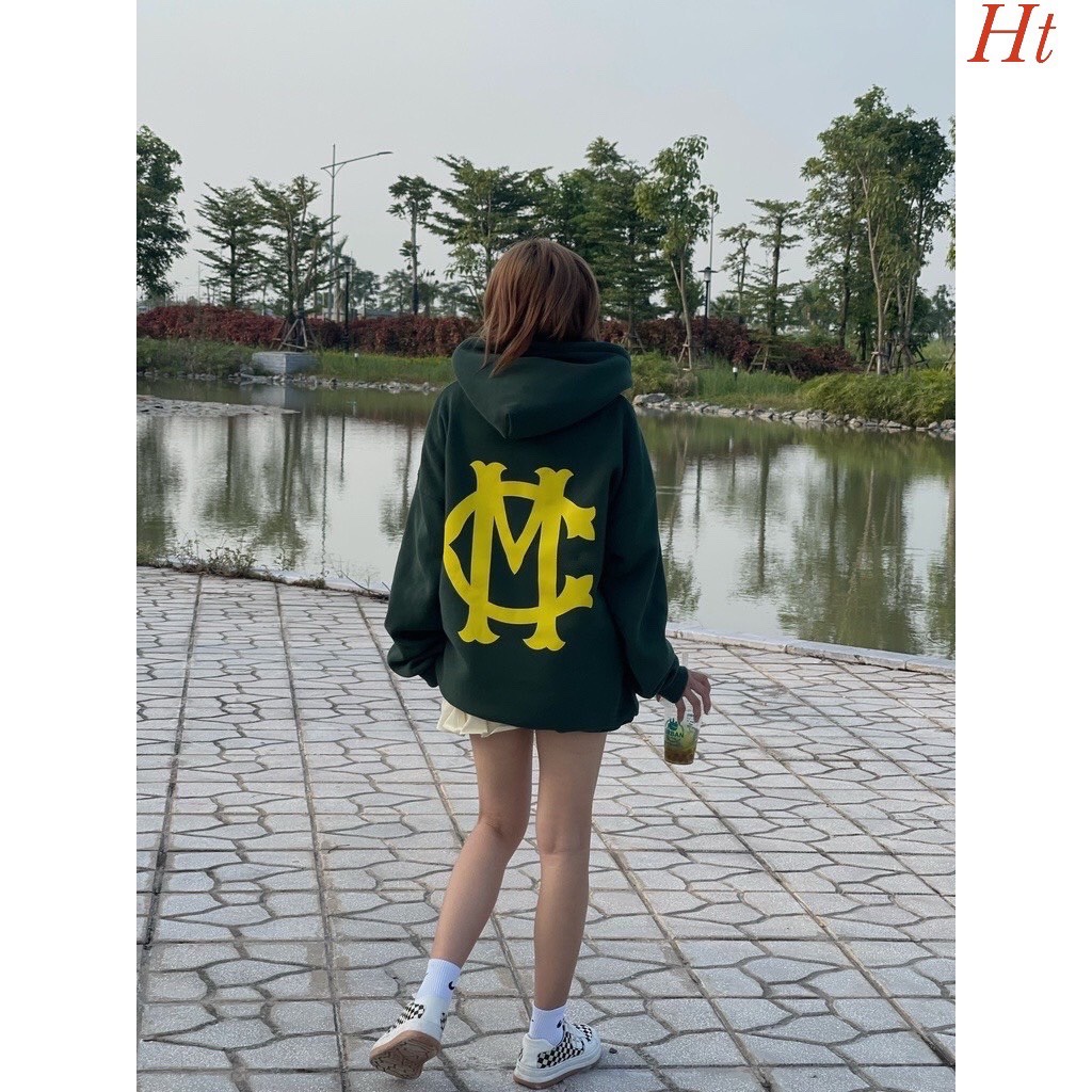 Áo nỉ hoodies from thụng in chữ M sau lưng phong cách