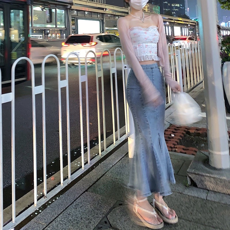 Chân váy demin bò đuôi cá kèm ảnh thật