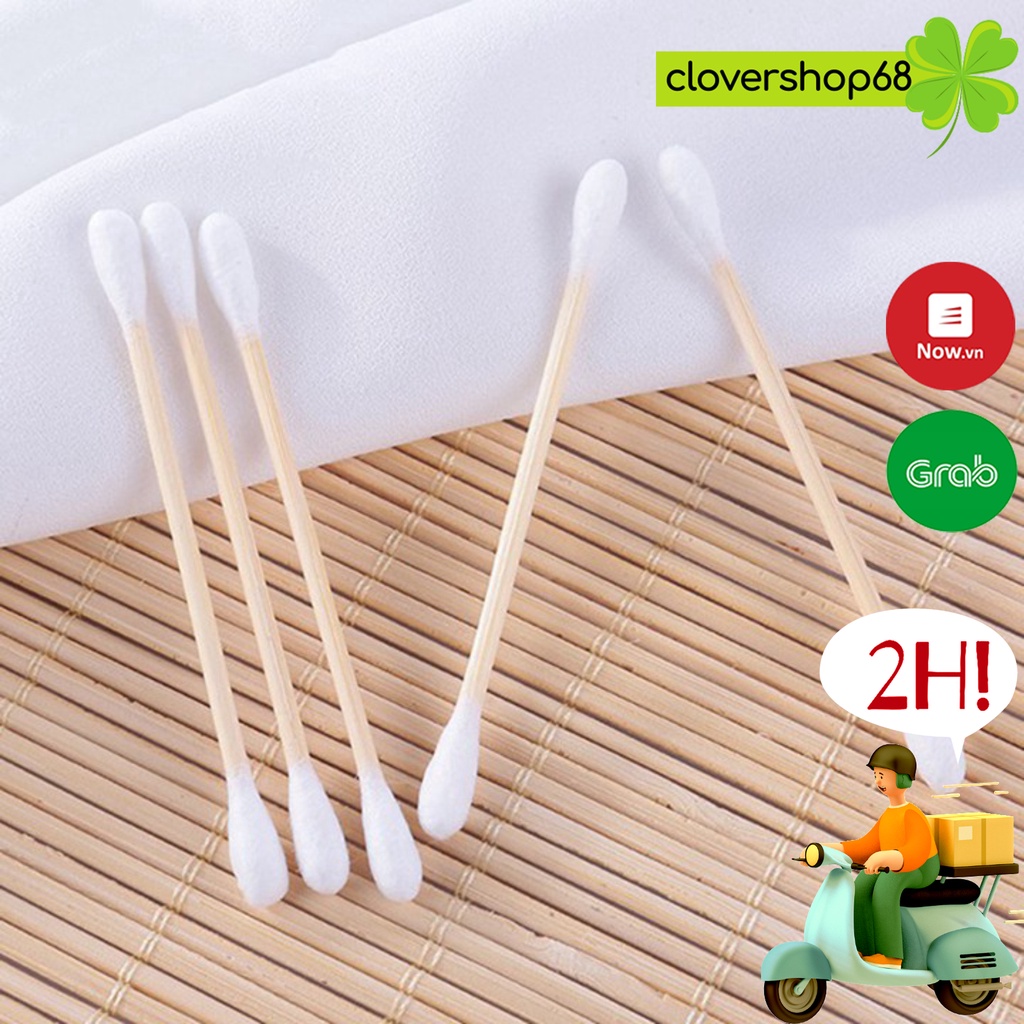 Túi tăm bông 100 chiếc - Bông ngoáy tai thân gỗ -  Bịch tăm bông tiện lợi  🍀 Clovershop68 🍀