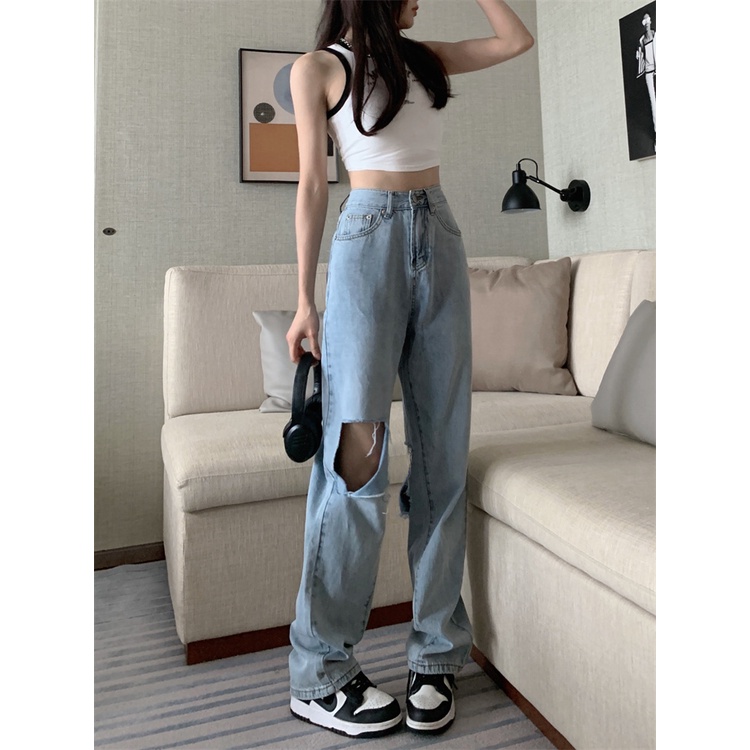 「MOTEL7」Quần Jeans Dài Ống Rộng Lưng Cao Thời Trang Dành Cho Nữ