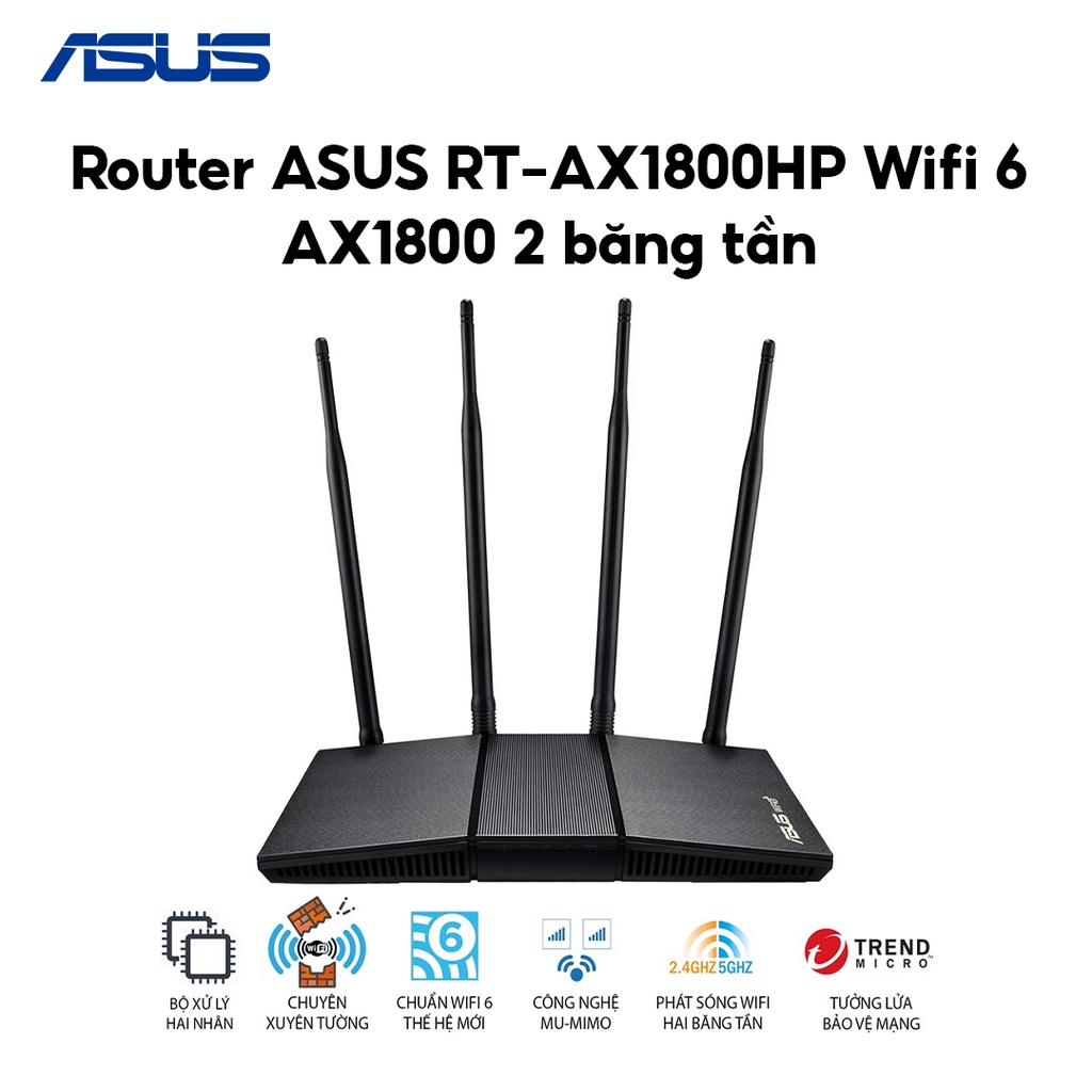 Router ASUS RT-AX1800HP Wifi 6 AX1800 2 băng tần