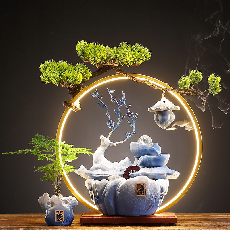 Thác nước phong thủy hươu để bàn - 40 x 17 x 41 cm - Jassi Decor
