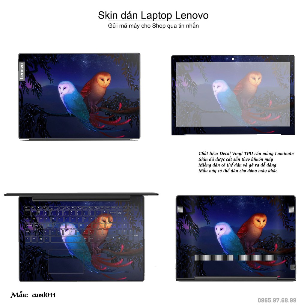 Skin dán Laptop Lenovo in hình Cú mèo (inbox mã máy cho Shop)