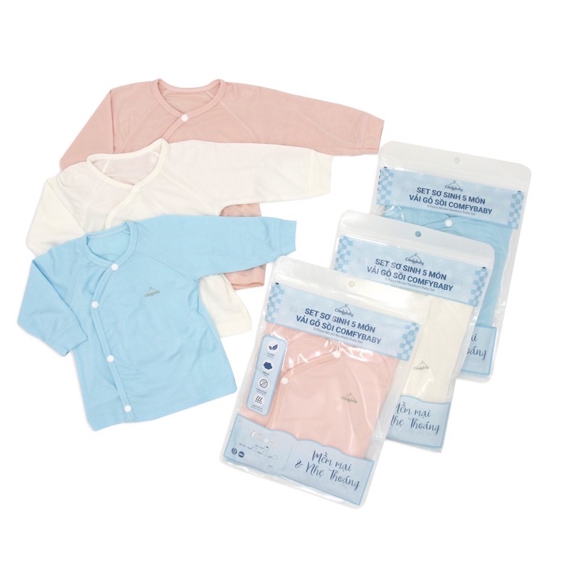 Comfy Baby - Set sơ sinh modal 5 món (quần áo + mũ + bao tay chân) mềm mát, thun giãn cho bé