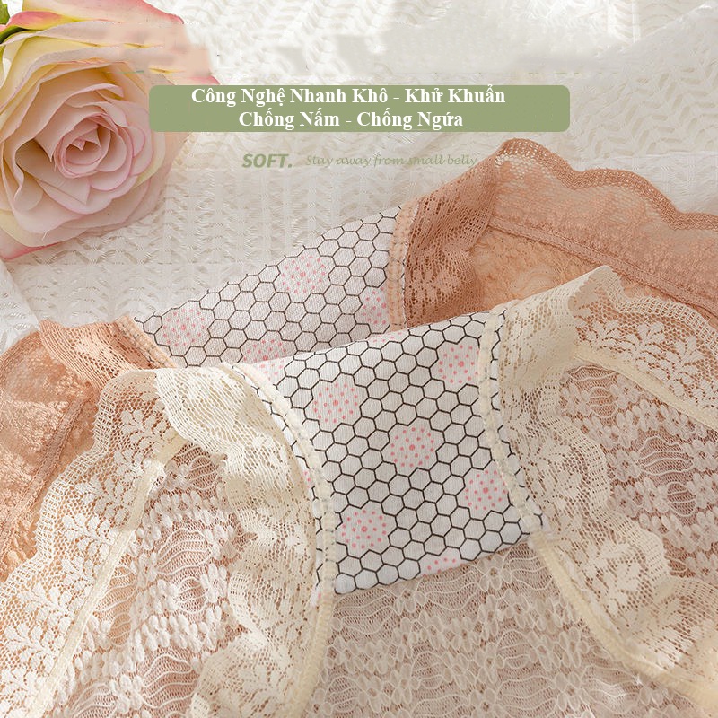 Quần lót su ren hoa cạp cao gen bụng kháng khuẩn 418