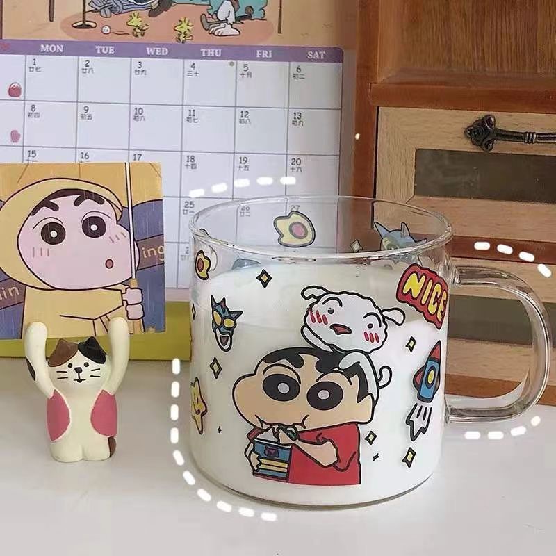Cốc Thủy Tinh Uống Sữa Có Tay Cầm In Hình Gấu Hồng Dễ Thương Phong Cách Nhật Bản Cho Cặp Đôi