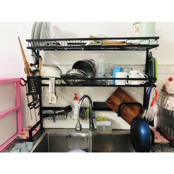 Kệ Để Bát Đĩa Đa Năng Thông Minh - Giá Để Đồ Chén Đĩa Dài 85cm Trên Bồn Rửa Bát Thép Carbon Sơn Đen Cao Cấp