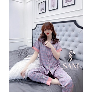 Bộ lụa mặc nhà Sam tay cộc quần dài