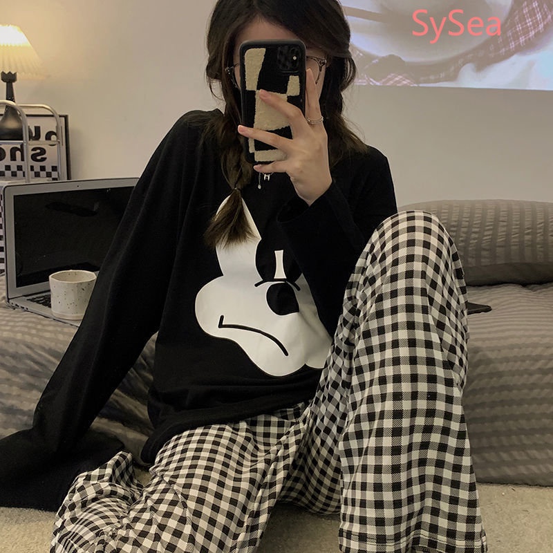 DISNEY Bộ Đồ Ngủ In Hình Chuột Mickey Phong Cách Hàn Quốc Cho Nữ