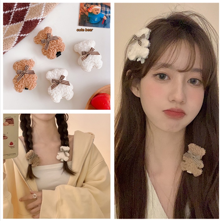 1 Kẹp Tóc Hình Chú Gấu Nhồi Bông Dễ Thương Phong Cách Nhật Hàn