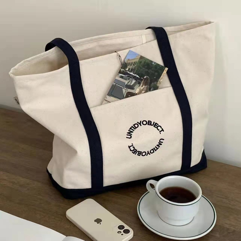 Niche Túi Tote Bằng Vải Canvas Sức Chứa Lớn Phong Cách Hàn Quốc Dễ Phối Đồ