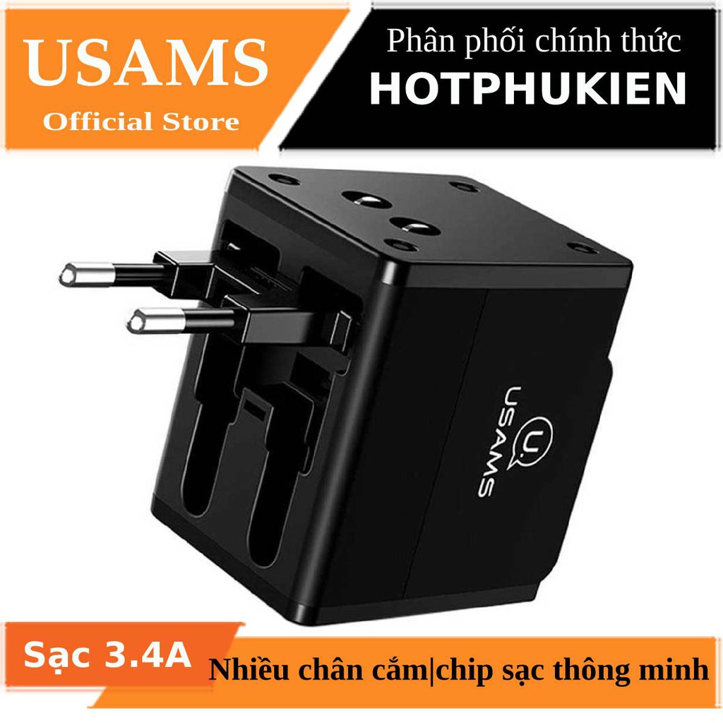 Adapter sạc nhanh du lịch Hỗ trợ 2 cổng sạc tiêu chuần 1A đa năng hiệu USAMS T2 - Hàng chính hãng