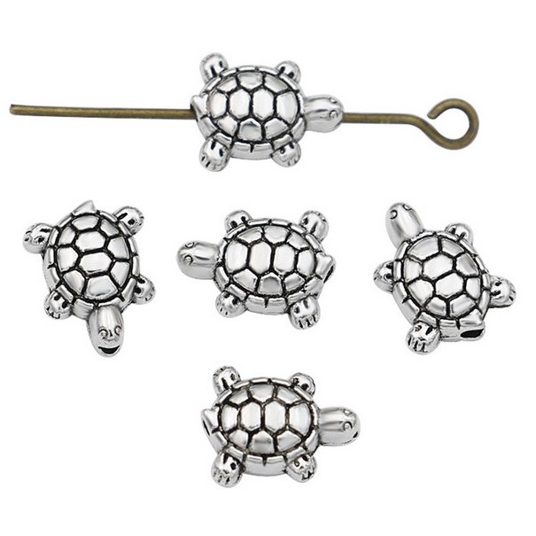 20 Hạt xỏ lỗ mạ bạc hình rùa dùng làm trang sức