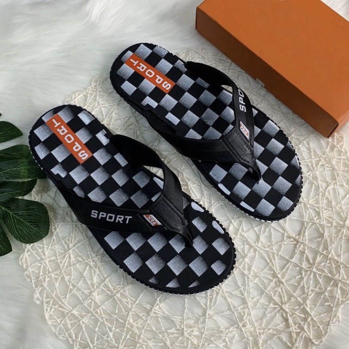 AZ1 Dép tông nam đen trắng sport phối kẻ caro 4 T28
