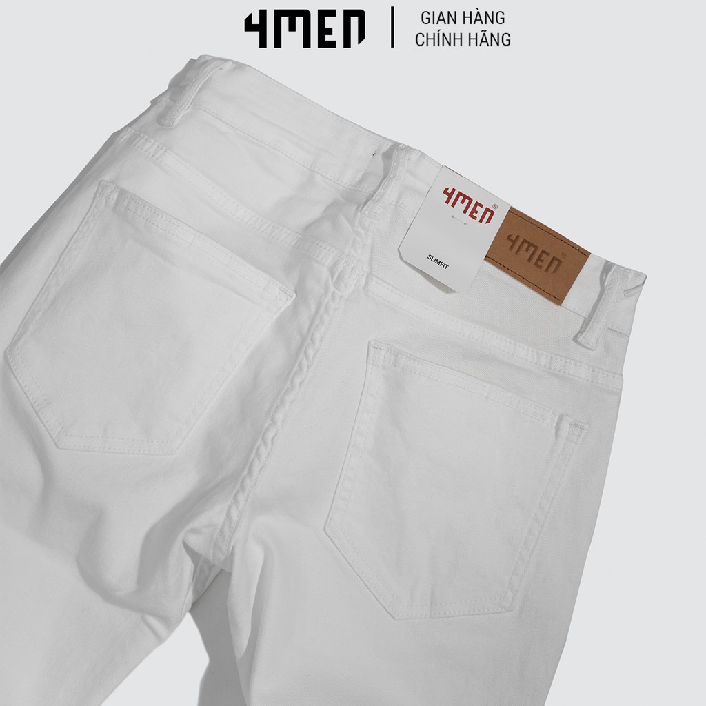 Quần jeans nam trắng trơn đẹp 4MEN QJ025 vải cao cấp co giãn, form slimfit tôn dáng | BigBuy360 - bigbuy360.vn