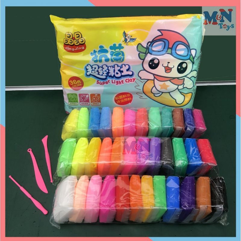 Đất sét nhật tự khô an toàn Lốc 30 màu cao cấp Softclay nặn hình, làm Butter slime kèm bộ cây tạo hình