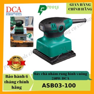 Máy chà nhám vuông công suất 200w dca asb03-100 ,máy chà cầm tay đường kính mặt 100x110mm , tốc độ rung 14000 vòng/phut