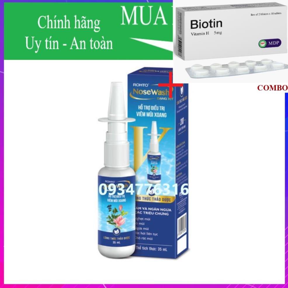 Combo Biotin 5mg+ ✅ Xịt hỗ trợ viêm mũi xoang Rohto NoseWash 35ml