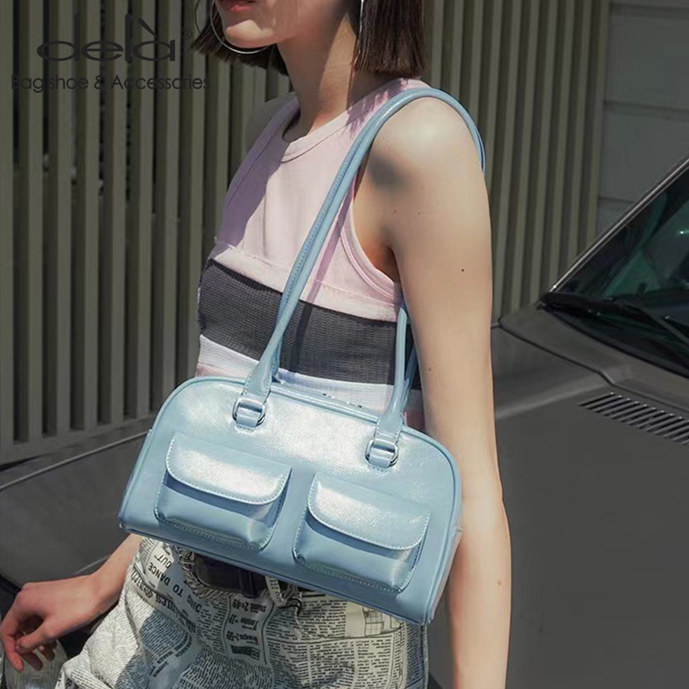 Dela Túi Da Sáp Dầu Đeo Cánh Tay Phong Cách retro Hàn Quốc Thiết Kế Nhiều Túi Đơn Giản