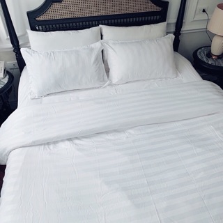 Set chăn ga gối trắng kẻ sọc 3 phân