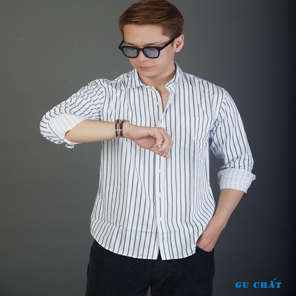 Áo Sơ Mi Nam Sọc Đen Trắng GU CHẤT Phong Cách Hàn Quốc Vải Cotton GUSM01