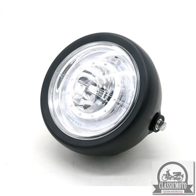 ĐÈN PHA XE MÁY ĐỘ CLASSIC - Đèn pha led viền xanh độ Cafe Racer Tracker CG125 SU GN125 Win