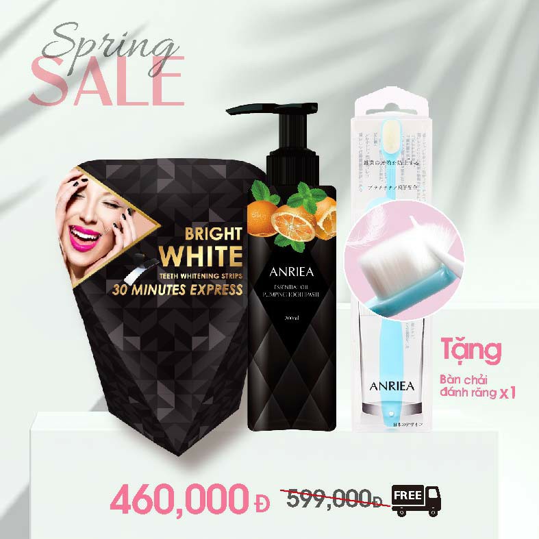 Anriea Combo Liệu Trình 7 Ngày Miếng Dán Trắng Răng + Kem Đánh Răng Cam TẶNG 1 Bàn Chải Đánh Răng