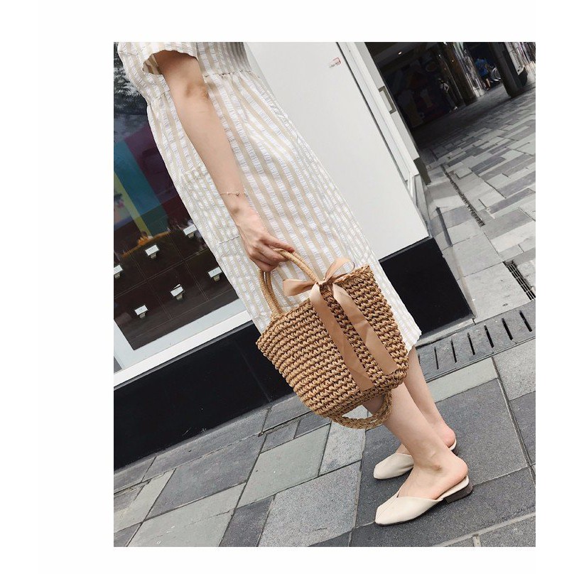 Túi cói thắt nơ vintage | BigBuy360 - bigbuy360.vn