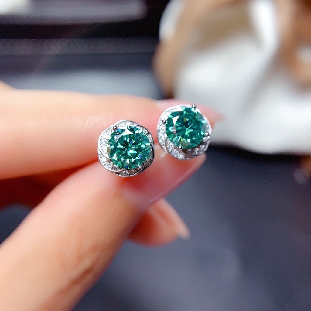 Bông Tai Đính Kim Cương Giả Màu Trắng/Vàng/Xanh Lá/Xanh Dương/Đỏ Cho Nữ GRA Certificate Pt950