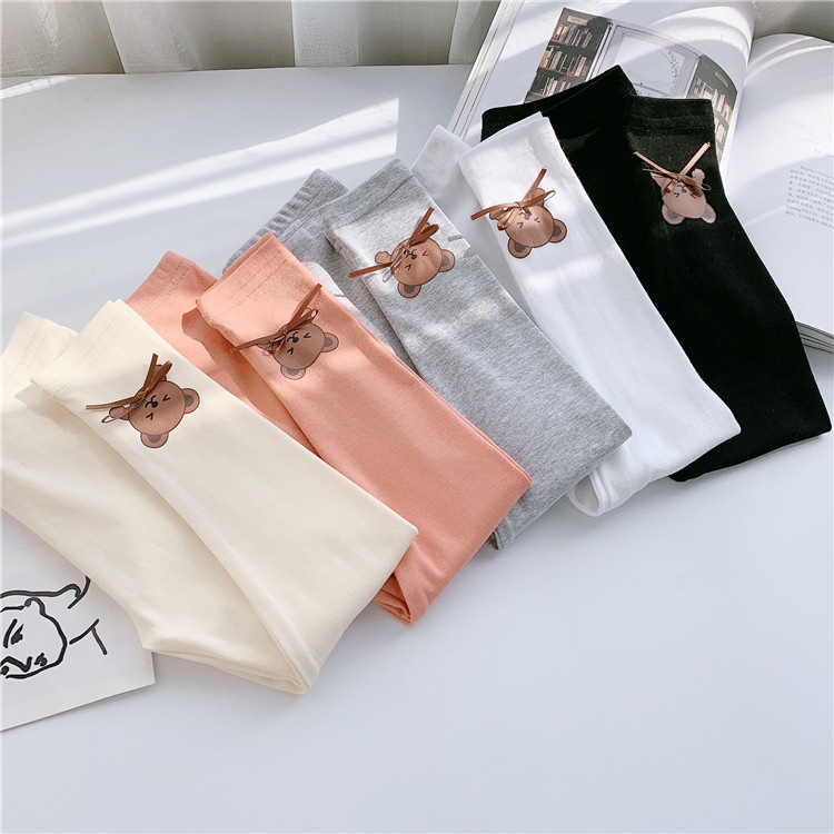 Quần legging mềm giữ ấm mùa đông in hình gấu hoạt hình dễ thương cho bé