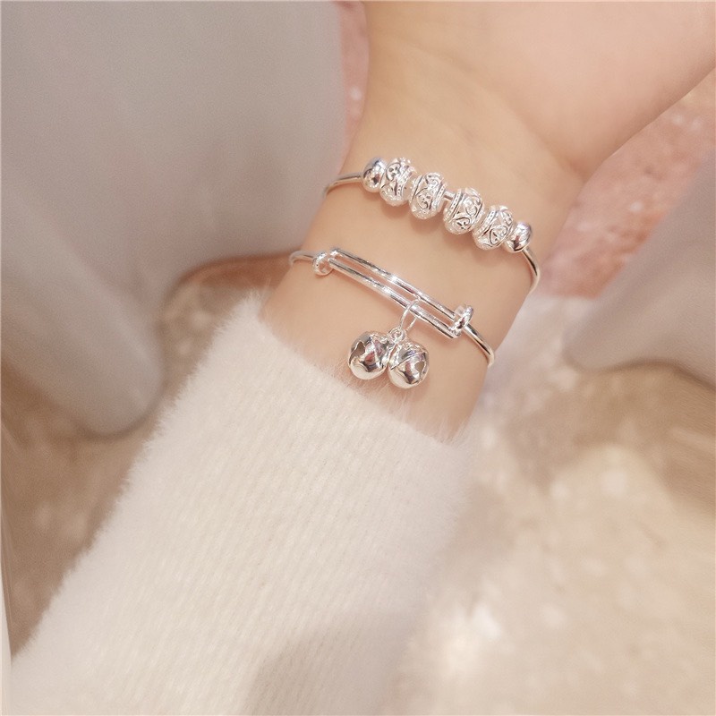 Vòng tay bạc nữ 925, lắc tay nữ bạc đính kèm hạt khắc hình trái tim SUNF76 | BigBuy360 - bigbuy360.vn