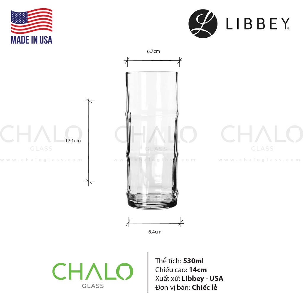 [Made in USA] Ly thủy tinh ống tre Libbey Bamboo Cooler 473ml - 32802