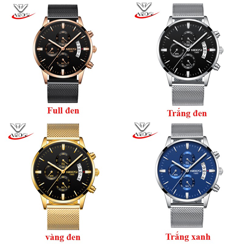 Đồng hồ nam NIBOSI 1985M dây thép lưới cao cấp size 43mm chạy 6 kim | BigBuy360 - bigbuy360.vn