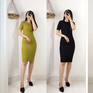 [Ảnh thật] Váy len tăm body (xanh, đen)