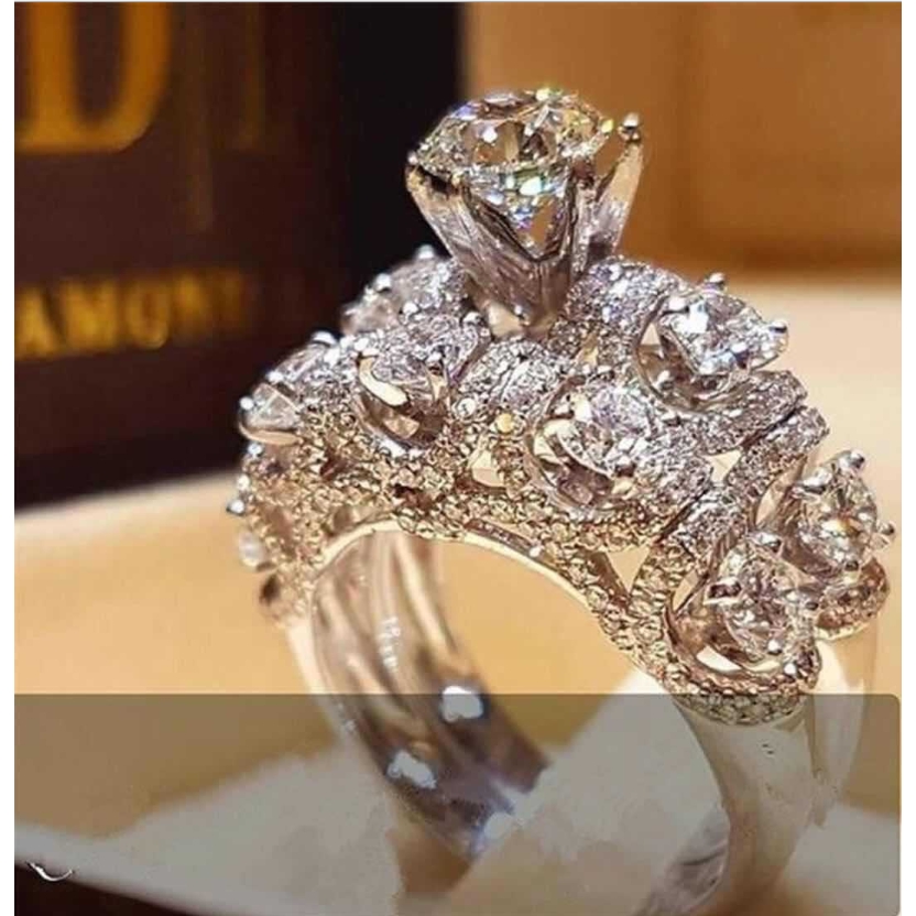 2 Nhẫn bạc 925 đính đá sapphire trắng thời trang thanh lịch