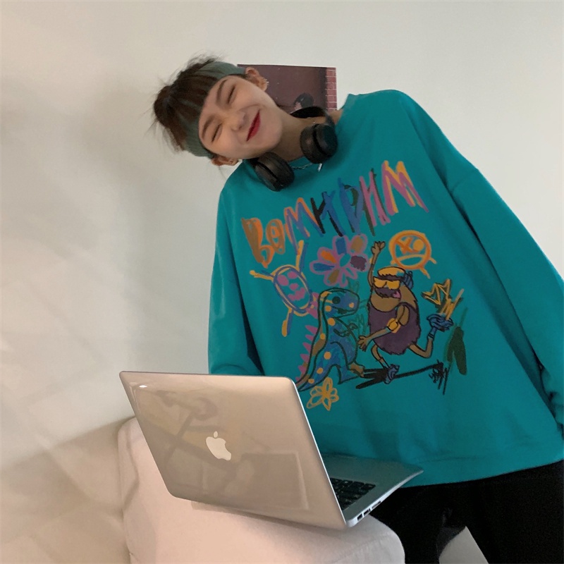 【ZHELIHANGFEI】Áo Thun Sweater Tay Dài In Họa Tiết Xinh Xắn