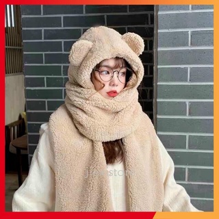 Mũ lông cừu tai gấu liền khăn quàng cổ có bao tay đeo xịn sò