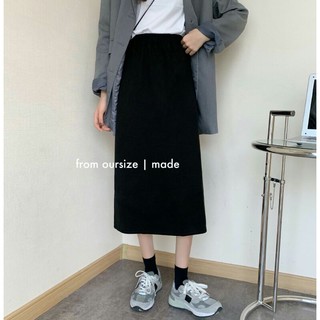 Chân váy dài midi màu đen OURSIZE vải tuyết mưa xịn phong cách Hàn Quốc