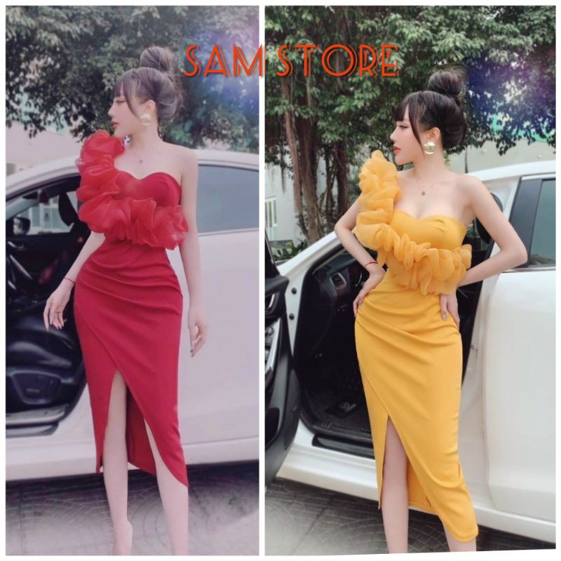 Đầm Ôm Cúp Ngực Có Mút Phối Voan Kiếng Dạ Tiệc Size M SamStore