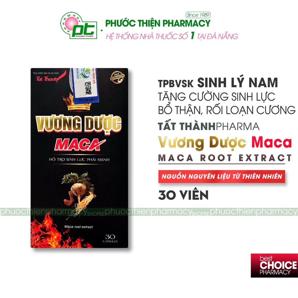 Viên uống bổ chức năng thận, tăng cường sinh lý nam giới, hỗ trợ tiểu đêm Vương Dược Maca Lọ 30 Viên