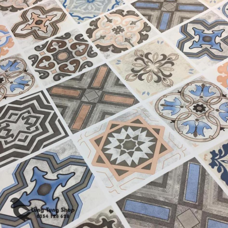 Decal gạch bông - giấy dán tường dán bếp màu gạch bông giả cổ