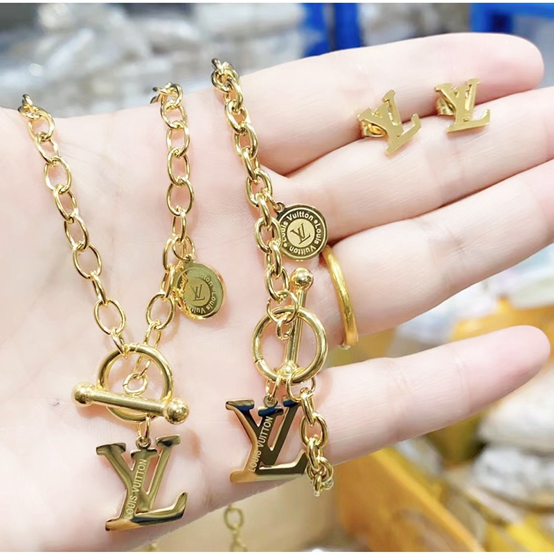 Bộ Trang Sức Dây Xích Logo Titan Ko Đen TT 4315