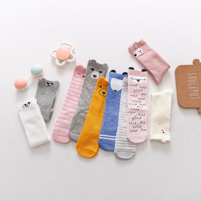 Vớ Cotton Cao Đến Đầu Gối Chống Trượt In Họa Tiết Hoạt Hình Động Vật Dễ Thương Dành Cho Bé Trai Gái 3-36 Tháng Tuổi