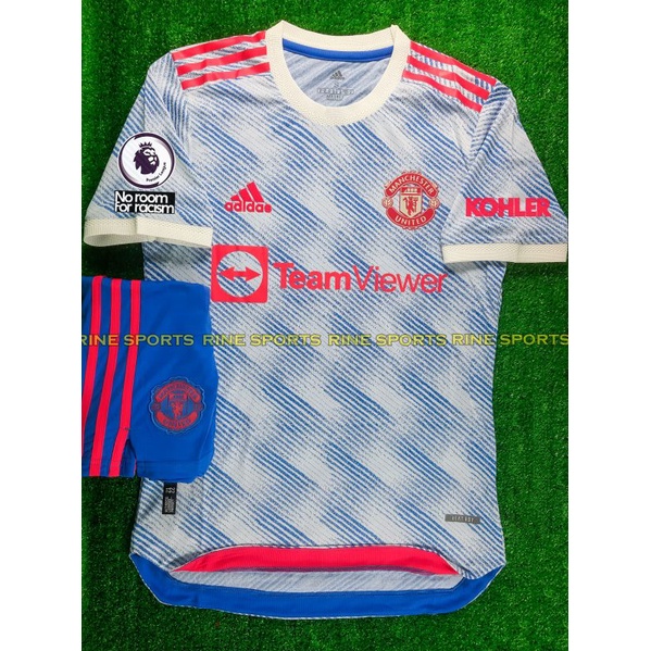 Hàng Thailand Bộ áo bóng đá MU- Manchester United trắng xanh sân khách Superbodyfix Thailand 2021-2022 Giống thi đấu