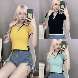 Áo croptop kiểu thun gân tay ngắn