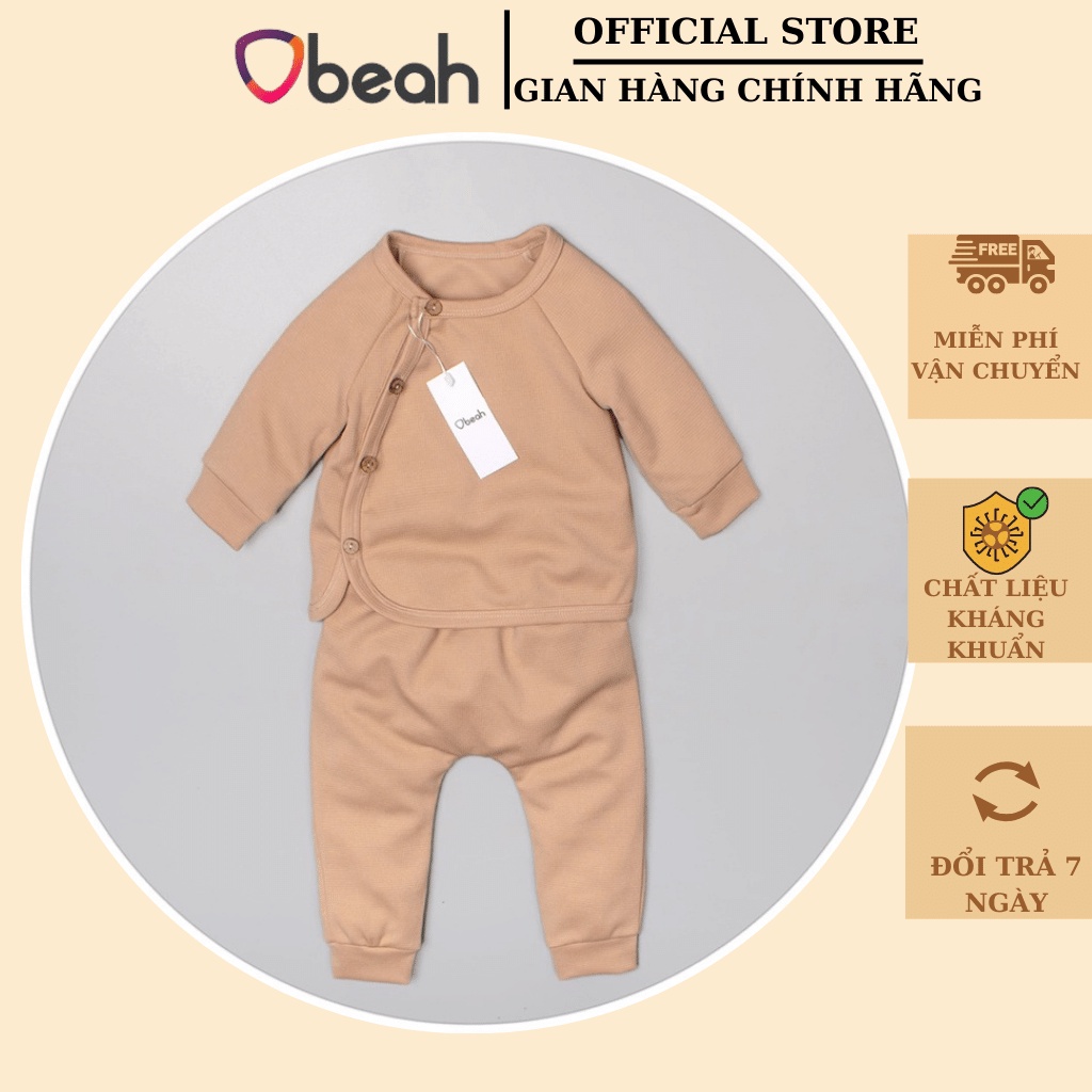 Đồ bộ bé trai, set bộ cotton tổ ong màu cà phê Fullsize từ 59 đến 90 cho bé từ 0 đến 24 tháng obeah_officialstore