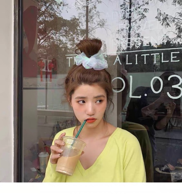 Dây buộc tóc scrunchies hologram vải voan kính siêu hot hè 2020 thời trang nữ Lae Store