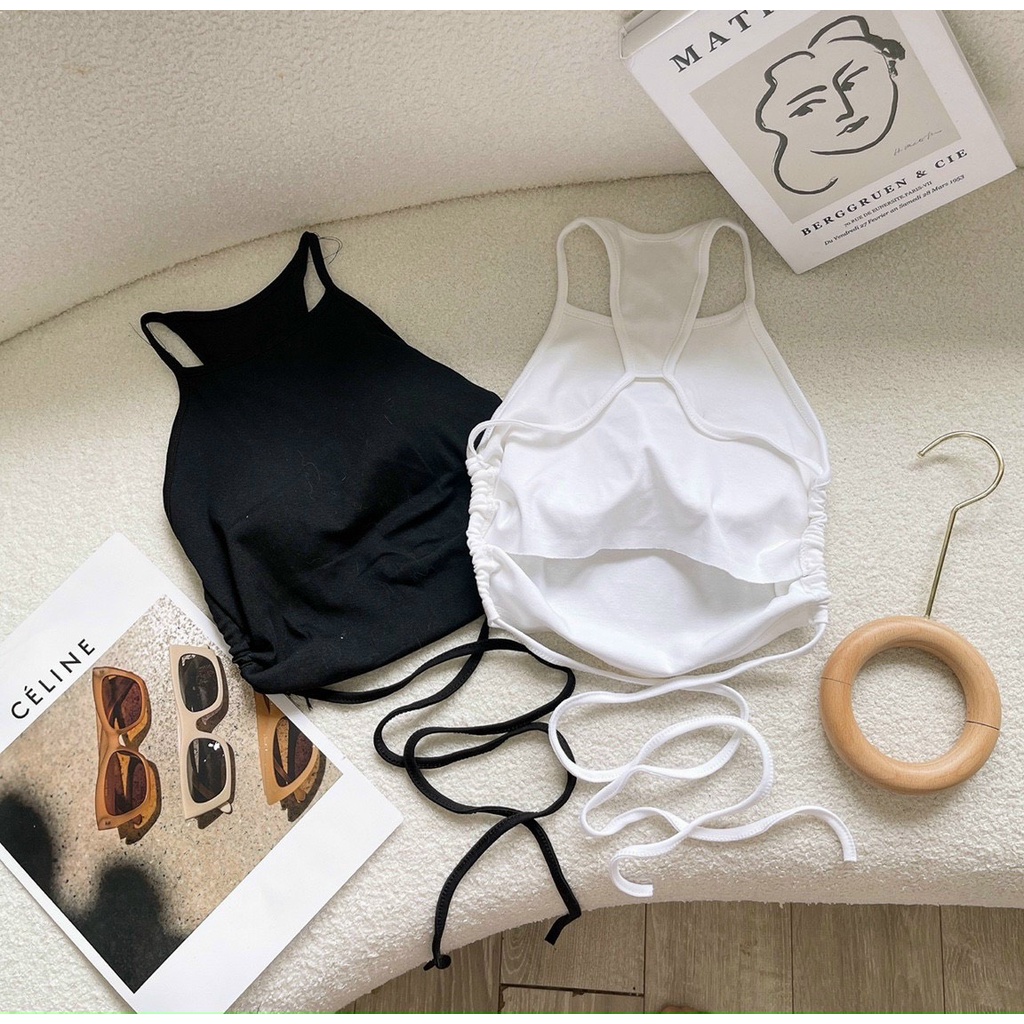 Áo kiểu yếm hở lưng tam giác dây buộc rút hông sexy MS35