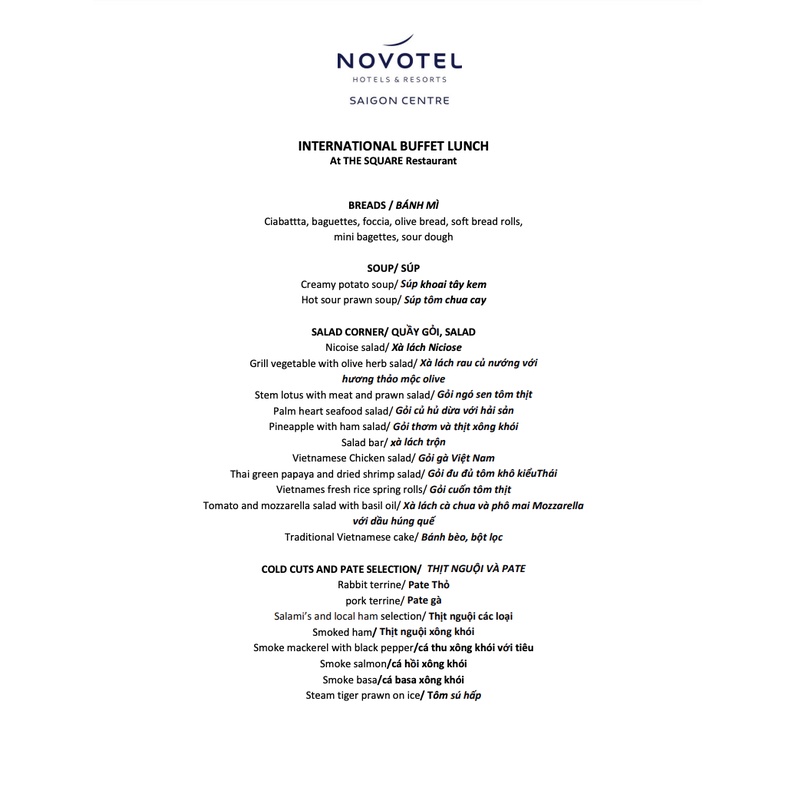 HCM [E-Voucher] Novotel Saigon Centre - International Buffet Trưa Hải Sản Thượng Hạng